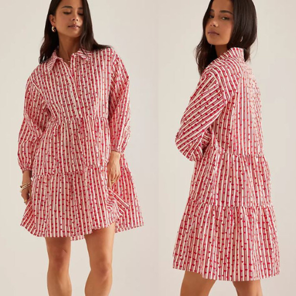 Anthropologie Dresses & Skirts - NWT Maeve Anthropologie The Bettina Tiered Mini Shirt Dress Women's Size S Red
